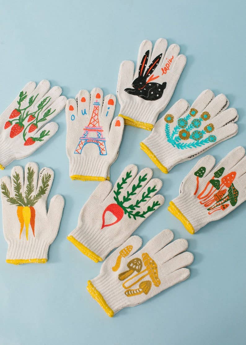 Bunny Gardening Gloves: Le Lapin Rabbit Print, Cotton Blend