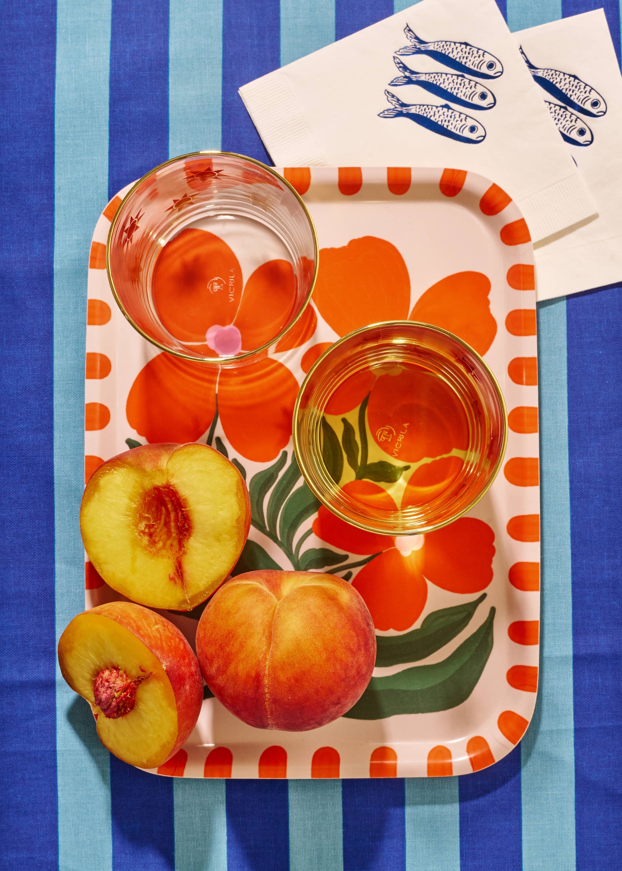 One &amp; Only Paper - Wild Flower Orange Bent Birch Serving Tray
