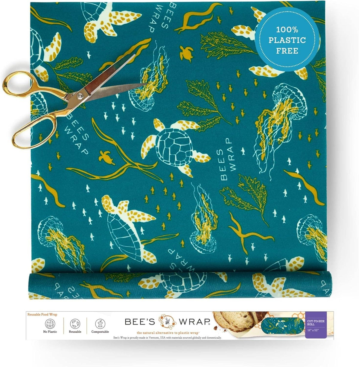 Bees Wrap Reusable Beeswax Food Wrap Roll - Ocean Print